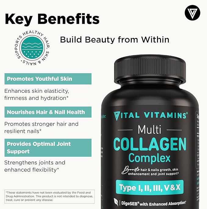 Vital Vitamins Multi-Collagen 150 ct + Hyaluronic Acid Capsules 60 ct