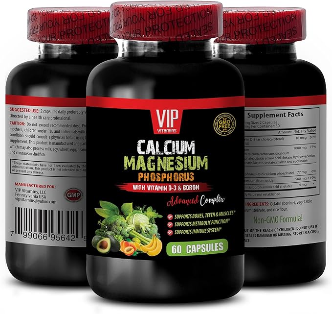 Calcium Magnesium Phosphorus - Calcium Magnesium Phosphorus - Magnesium Citrate Supplement Calcium Magnesium Capsules Magnesium glycinate Supplement Phosphorus 3 Bottles 180 Capsules