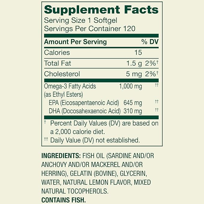 Spring Valley Omega-3 Soft Gels 1000mg Natural Lemon Flavor 120 Count – Supports Heart Brain &amp Immune Health