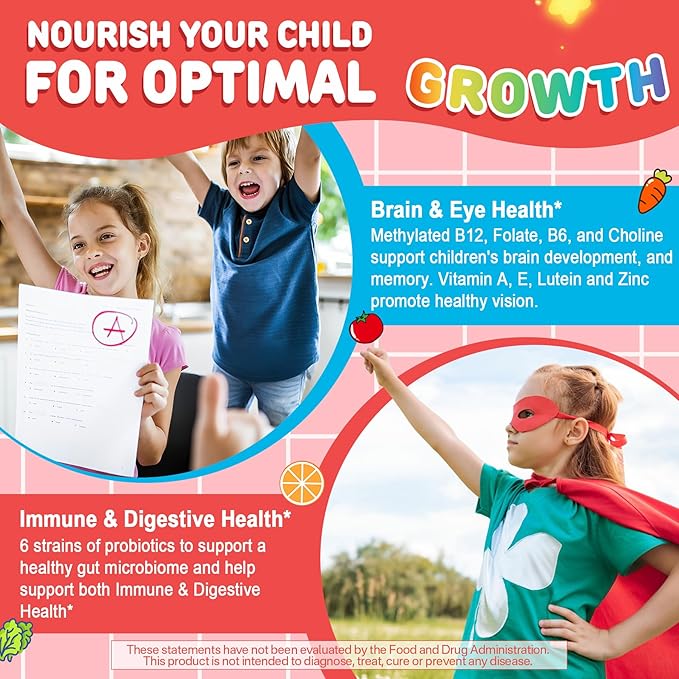 Kids Methylated Multivitamin with Calcium Probiotics Vitamin D3 K2 + Magnesium Glycinate with Calcium Filled Gummies for Adults and Kids 4+ Sleep Gummies Melatonin Free Sugar Free