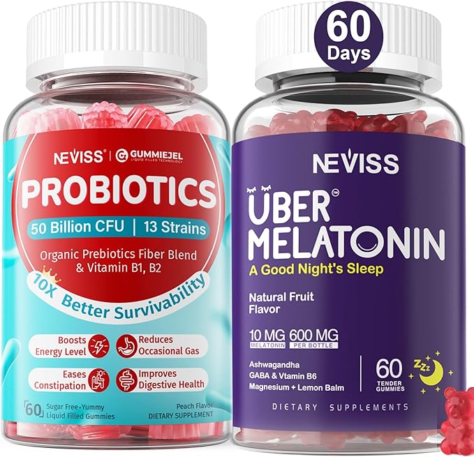 NEVISS Melatonin Gummies 10mg + Sugar Free Probiotics Gummies