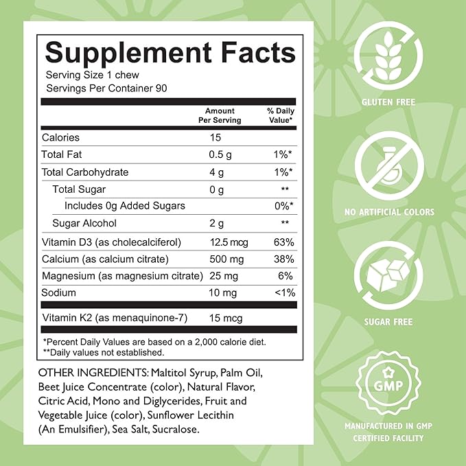 Celebrate Vitamins Bariatric 500mg Calcium Citrate Soft Chews Combo with 500 IU Vitamin D3 – Essential for Gastric Bypass Patients &amp Bone Health - Sugar &amp Gluten Free Rasperry Lemonade (90 Ch