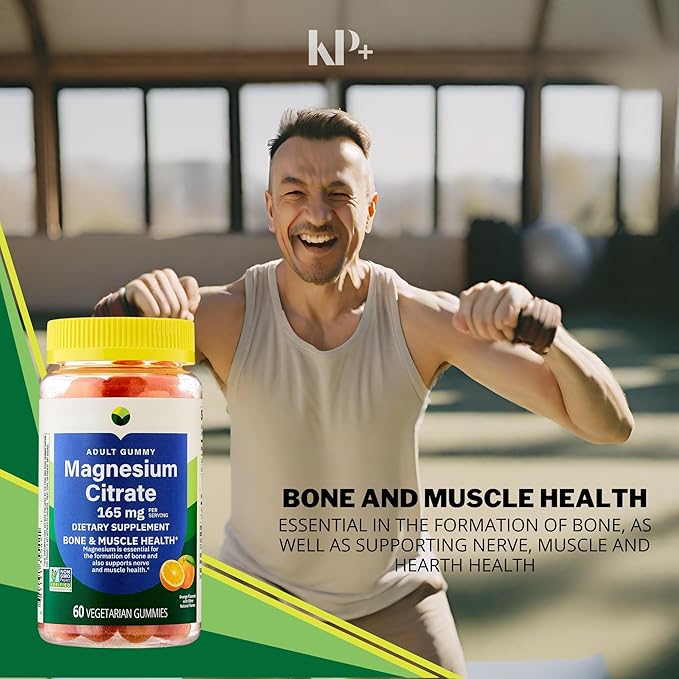 KP+ Magnesium Gummies | Magnesium Citrate 165 mg | 60 Vegetarian Gummies | Supports Bone Muscle &amp Nerve Health | Orange Flavor | Pack of 2