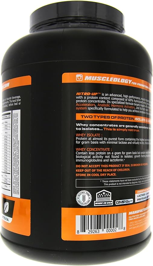 Muscleology Nitro-Up Hydrolyzed Whey Isolate Protein Infused with BCAAs EAAs and Digestive Enzymes (Cookies &amp Cream 5 Pound)