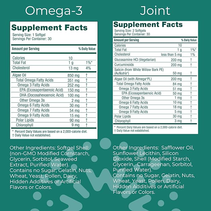 Iwi Omega-3 &amp Joint Omega-3 Bundle 30 Servings Vegan Plant-Based Algae Omega 3 Krill &amp Fish Oil Alternative No Fishy Aftertaste