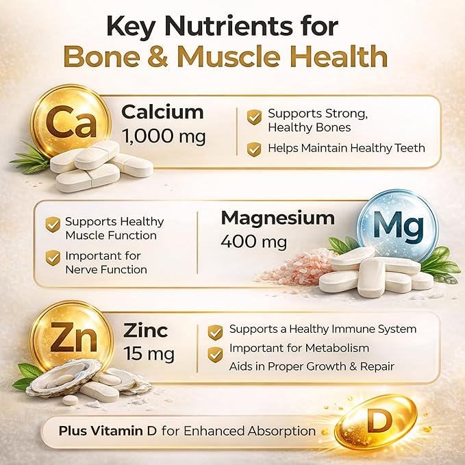 Calcium Magnesium Zinc &amp Vitamin D3.LUAL Calcium Magnesium Zinc with Vitamin D – Bone &amp Muscle Support Supplement for Adults 250 Coated Caplets Dietary Supplement 250 Count