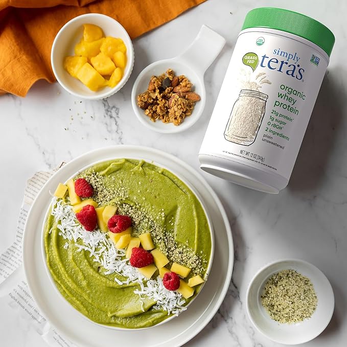 simply tera's Organic Whey Protein Powder - Grass Fed Whey Protein Powder Without Artificial Sweeteners Unflavored Non-GMO Kosher Gluten-Free - Plain Unsweetened 12 Oz.