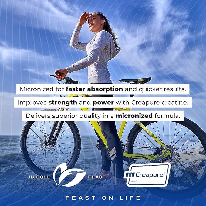 Muscle Feast Creapure - Micronized Creatine Monohydrate Powder | Premium Pre-Workout or Post-Workout | Flavored Creatine for Women &amp Men | Easy to Mix Gluten-Free Safe and Pure (Green Apple 250