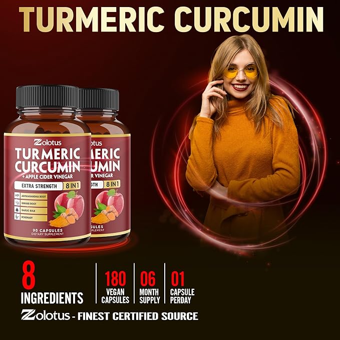 2packs 90 Capsules Turmeric Curcumin + Apple Cinder Vinegar Capsules 6 Month Supply with Ashwagandha Ginger 95% Standardized Curcuminoids Joint &amp Absorption Support