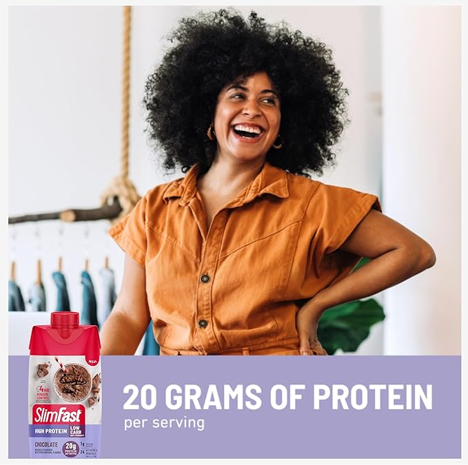 SlimFast Protein Shake Chocolate- 20g Protein Meal Replacement Shake Ready to Drink High Protein with Low Carb and Low Sugar 24 Vitamins and Minerals 12 Count (Pack of 1) (Packaging May Vary)