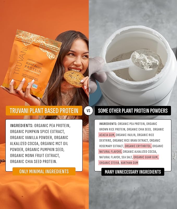 Truvani Vegan Pea Protein Powder | Pumpkin Spice | 20g Organic Plant Based Protein | 20 Servings | Keto | Gluten &amp Dairy Free | Low Carb | No Added Sugar