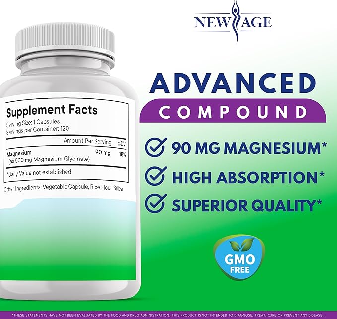 Magnesium Glycinate 500mg | 90mg Elemental Magnesium Supplement- High Absorption Non Buffered Non-GMO &amp No Gluten - Muscle &amp Bone Health - 240 Vegan Capsules