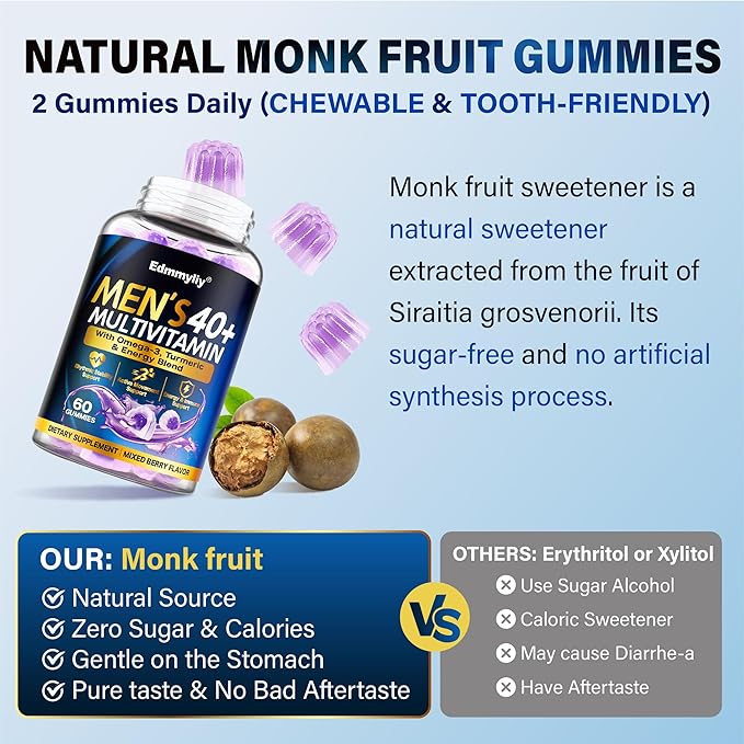 Multivitamin Gummies for Men 40 Plus - Vitamin A C D E B6 B12 with Omega-3 Calcium for Men - Energy &amp Immune Support Daily Vitamins - Sugar-Free &amp Vegan