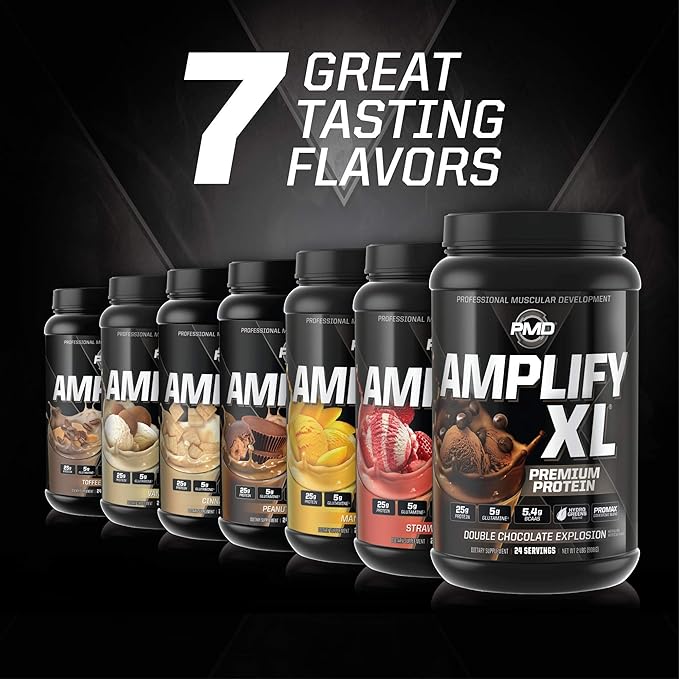 PMD Sports Amplify XL Premium Whey Protein Supplement Hydro Greens Blend - Glutamine and Whey Protein Matrix with Superfood for Muscle Strength and Recovery - Vanilla Flex (24 Servings)