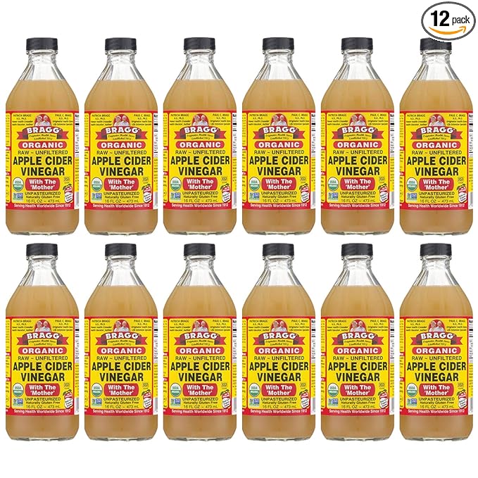 Bragg Organic Apple Cider Vinegar With the Motherâ€“ USDA Certified Organic â€“ Raw Unfiltered All Natural Ingredients 16 Fl Oz (Pack of 12)