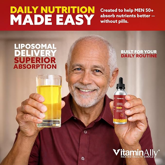 Liposomal Men's 50+ Liquid Multivitamin Drops | Non-GMO | Sugar Free | Gluten Free | 30 Day Supply | 3 FL Oz | Supports Brain Health Immunity and Energy Production