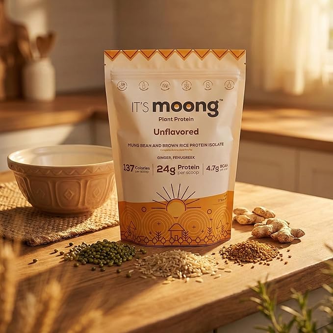 It's Moong Plant Protein Powder Unflavored | Mung Bean &amp Brown Rice Isolate Blend Ginger &amp Fenugreek 24g Protein &amp 4.7g BCAAs | Vegan Gluten Free Soy Free Lactose Free Non-GMO 17.64