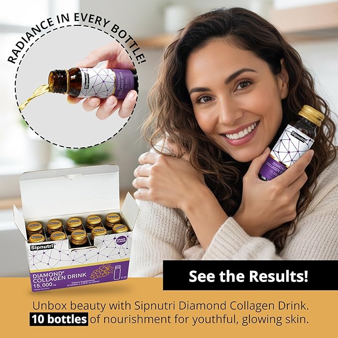 Diamond Collagen Drink 15000mg Marine Collagen Peptides Liquid Shots Best Served Chilled to Minimize Fish Taste Supports Skin Hair &amp Nail Health -1.69 fl oz x10