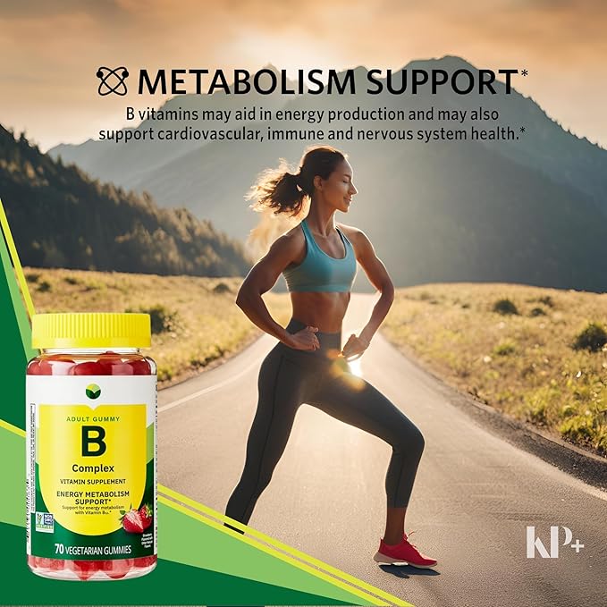 KP+ Vitamin B Complex | 70 Vegetarian Gummies | Supports Energy Metabolism &amp Nervous System Health | Strawberry Flavor | Pack of 1