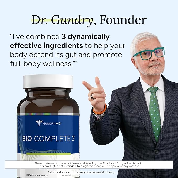 Gundry MD® Bio Complete 3 3-in-1 Probiotics for Gut Health Probiotic Supplements for Digestion Supplement Supporting Bloating Gas Food Cravings Energy Levels Skin and Focus 30 Day Supply