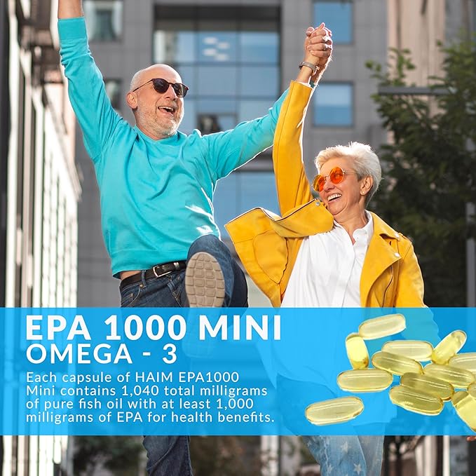 HAIM EPA1000 MINI – Pure EPA Fish Oil Supplement – 1000mg Omega-3 for Heart Brain &amp Joint Health – High Potency Burpless Softgels – Small Easy-to-Swallow Capsules – 60 Softgels – Made in USA