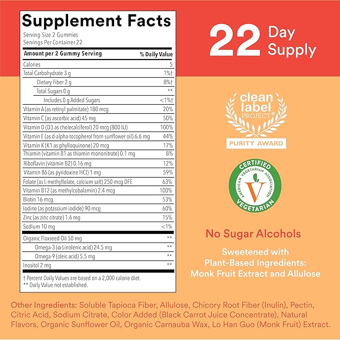 SmartyPants Kids Multivitamin Gummies Sugar Free: Omega 3 (ALA) Vitamin D3 C Vitamin B12 B6 &amp Women's Multivitamin Gummies: Omega 3 Fish Oil (EPA/DHA) Methylfolate CoQ10