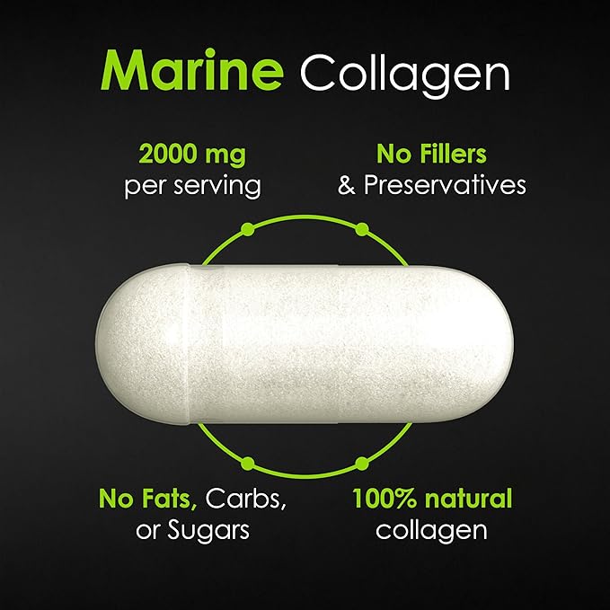 Hydrolyzed Collagen Capsules - Supplement for Hair Skin &amp Nails Joint &amp Bone Support - High Potency Non-GMO - Premium Daily Health Formula - 2000mg Marine Collagen - 120 Capsules
