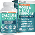 4-in-1 Calcium 1200 mg with Vitamin D3 Supplements for Women and Men - Calcium Extra Strength with Vitamin D3 K2 5000 IU Supplement1200 mg per Serving -Free - Vegan-Friendly (120 Count) (Pack of 1)