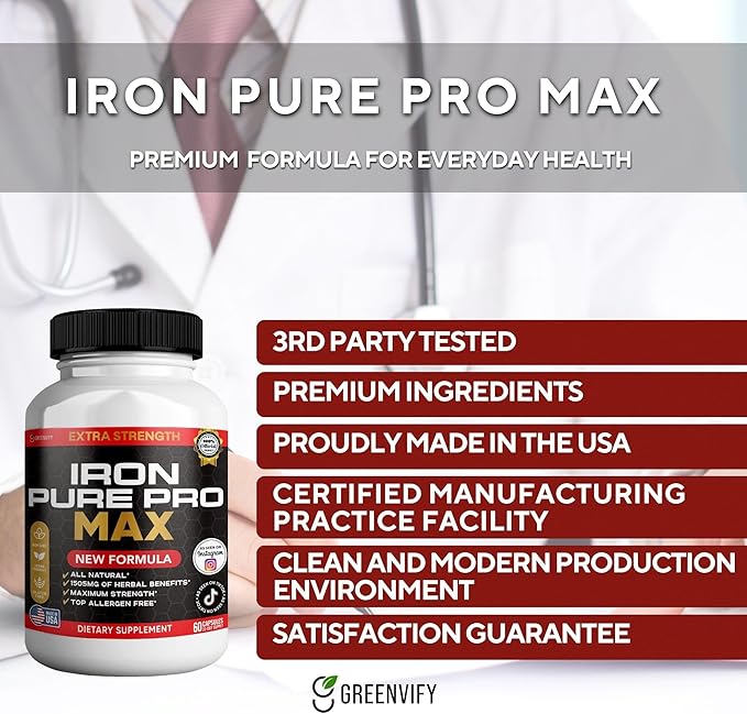 Iron Pure Pro Max Dietary Supplement Organic Maca Root Blend 60 Capsules 30-Day Supply (2)