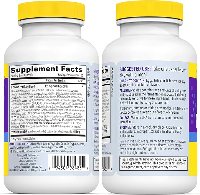 InnovixLabs Multi Strain Probiotics for Women &amp Men - Probiotic Supplement - 50 Billion CFU - Gut Health Immune Support Digestion Lactobacillus Acidophilus Prebiotics and Probiotics 60 Capsul
