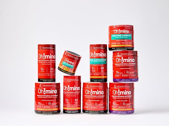 Oh!mino Creatine Complex for Muscle Growth. Micronized Creatine Monohydrate and Hydrochloride with Adaptogens. Perfect for Women and Men. Refreshing Zero Carb Lemon-Lime 40 Servings