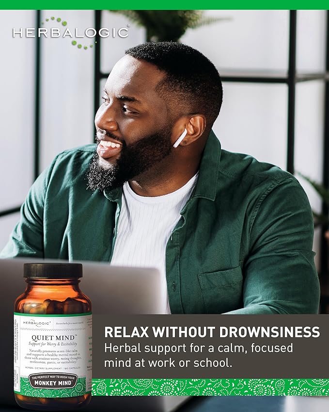 Herbalogic - Quiet Mind Herb Capsules - Non-Sedating Promotes a Feeling of Zen-Like Calm - Eases Worry - Based on the Traditional Chinese Formula GUI Pi Tang - 90 Cap Count