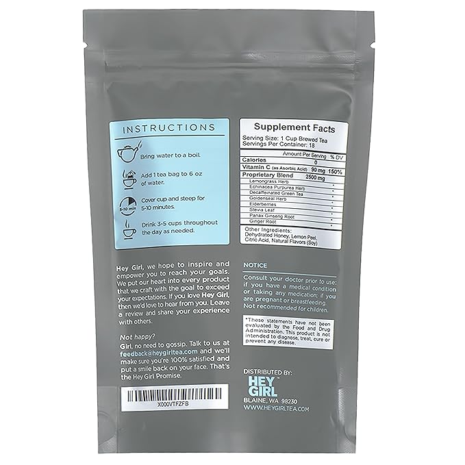 Hey Girl Sleep + Feel Better Tea Bundle - Sleep Tea w/Chamomile Valerian Root &amp Lemon Balm in Tea Bags + Feel Better Herbal Tea with Echinacea Elderberry Vitamin C