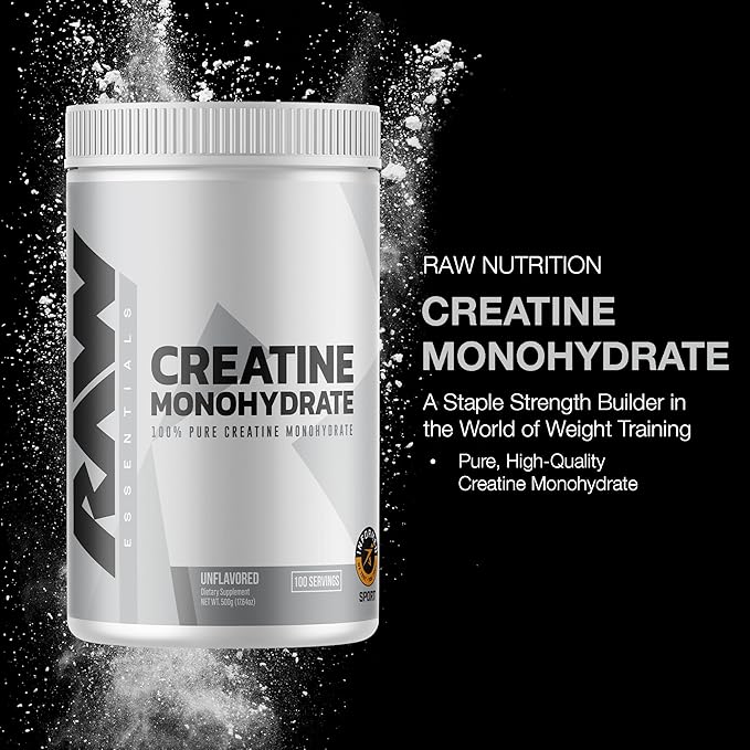 RAW Nutrition Creatine Monohydrate Powder Unflavored (100 Servings) - Micronized Creatine Monohydrate Supplement for Workout Performance Build Muscle &amp Strength - Creatine Powder for Men &amp W