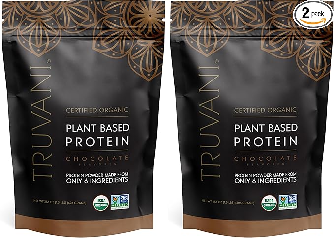 Truvani Vegan Protein Powder | Chocolate | 20g Organic Plant Based Pea Protein | 18 Servings | Keto | Gluten &amp Dairy Free | Low Carb | No Added Sugar (Pack of 2)
