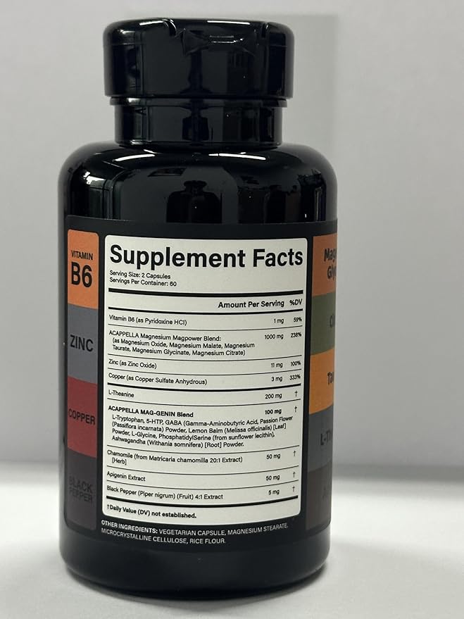 ACAPPELLA Magnesium Complex Capsule Vitamin B Supplement with Malate Magnesium Citrate Glycinate Oxide Taurate - 120 Count