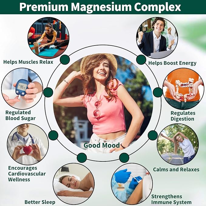 Magnesium Supplement with 9 Forms of High Absorption Magnesium Glycinate L-threonate Citrate Malate and More for Muscle Brain Support Non-GMO Gluten &amp Soy Free 60 Capsules