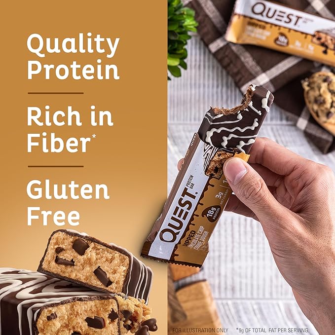 Quest Nutrition Dipped Chocolate Chip Cookie Dough Protein Bars 1.76 Oz 12 Ct &amp White Chocolate Raspberry Protein Bars High Protein Low Carb Gluten Free Keto Friendly 12 Count