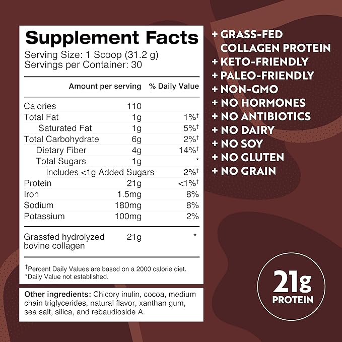 Dr. Kellyann Keto Bone Broth Protein Powder Chocolate - Protein 21g Grass Fed Hydrolyzed Collagen - Gluten and Dairy Free Paleo Keto Protein Shakes (30 Servings)