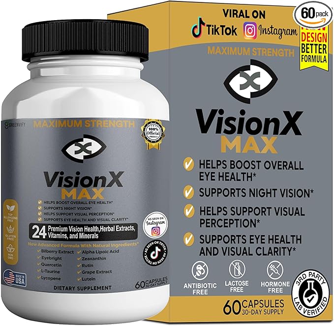 VisionX Maximum Strength Eye Health Supplement 24 Premium Vision Herbal Extracts Vitamins Minerals 60 Capsules 30-Day Supply (1)