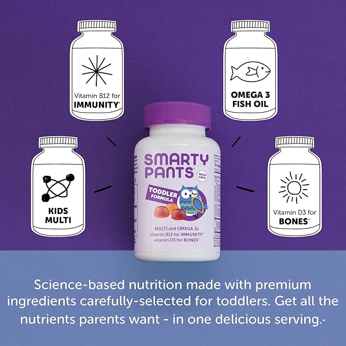 SmartyPants Toddler Multivitamin Gummies: Omega 3 Fish Oil (EPA/DHA) Vitamin D3 C Vitamin B12 B6 &amp Organic Kids Multivitamin Gummies: Probiotics Omega 3 (ALA) Vitamin D3 C Vitamin B12