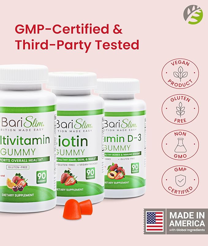 BariSlim Bariatric Multivitamin Gummies - Specially Formulated Gummy Vitamin for Patients After Weight Loss Surgery - Easy to Digest &amp Great Tasting Fruit Flavors | Pack of 3 | 90 Fruit Chews