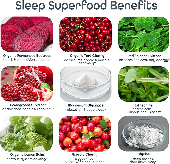 SleepHabits Restore | 30 Nights Magnesium Glycinate Powder Natural Sleep Aid with L-Theanine Tart Cherry Beet Root | Calm Melatonin-Free Deep Sleep Supplement Drink for Recovery &amp Clear Morning