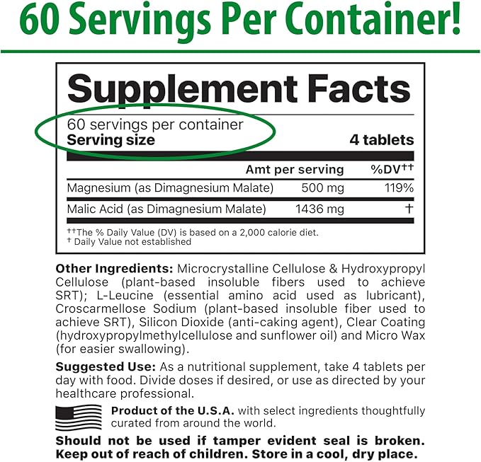 Jigsaw Health MagSRT (B-Free) | Premium Organic Slow Release Magnesium Supplement | Active Bioavailable Magnesium Malate Tablets | 240 Tablets | 60 Servings