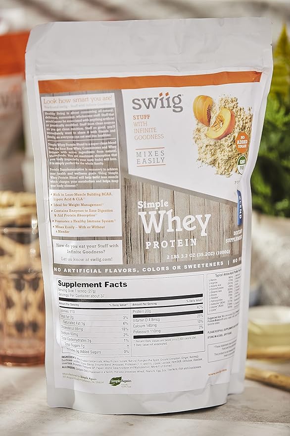 swiig Simple Whey Blend - No Sugar Added Pumpkin No GMO Ingredients No Artificial Flavors Colors or Sweeteners No Fillers 2.2lb Bag