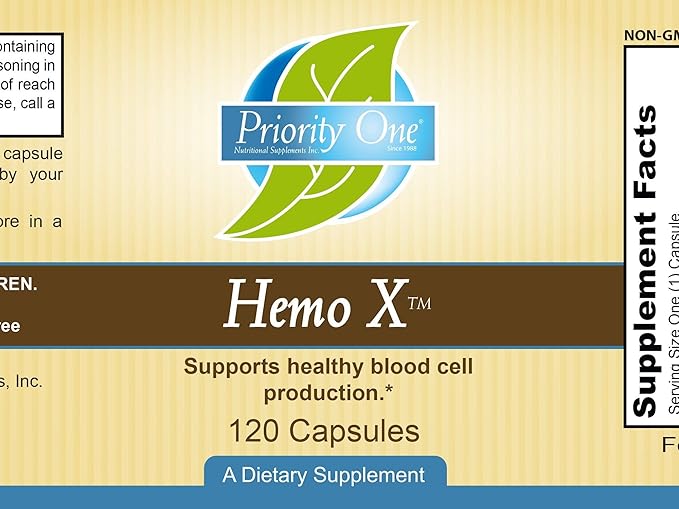 Priority One Vitamins Hemo-X 120 Capsules - Encourages Normal red Blood Cell Production and Assimilation of Iron.*