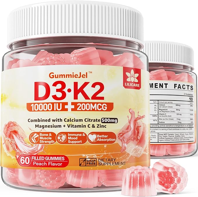 Sugar-Free Vitamin D3 K2 Gummies with Calcium Magnesium Citrate Vitamin C + Berberine Supplement Gummies with Liposomal Berberine &amp Berberine HCI Calcium Magnesium