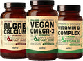 Vegan Omega 3 180 Softgels &amp Algae Calcium &amp Vitamin B Complex Bundle - Plant Based DHA &amp EPA Calcium Supplement from Red Algae Essential B Vitamins