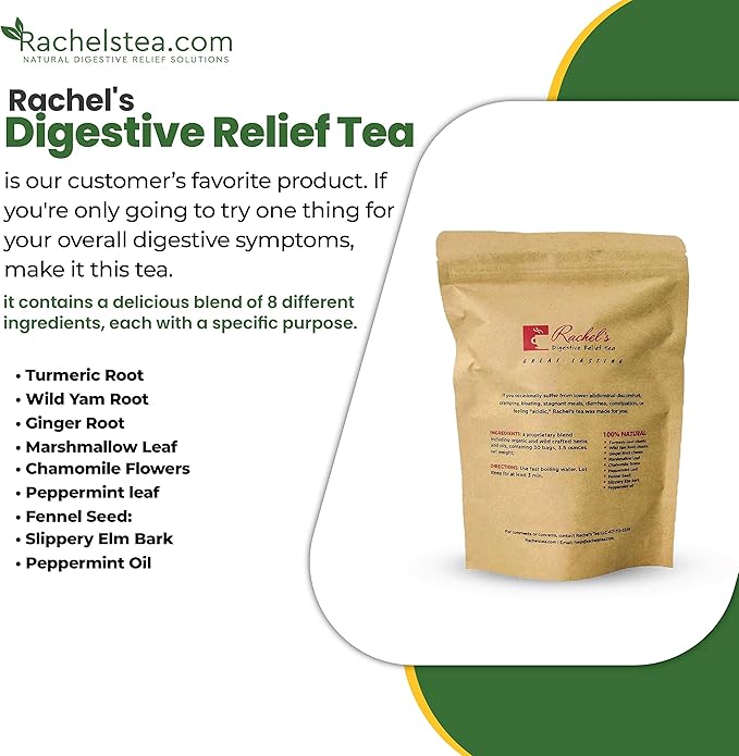 Rachel's Tea and Candida Support: 30 Day Supply Turmeric Wild Yam Ginger Peppermint Fennel Slippery Elm + Candida Support Capsules