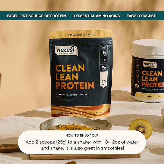 Nuzest - Pea Protein Powder - Clean Lean Protein Premium Vegan Plant Based Protein Powder Dairy Free Gluten Free GMO Free Protein Shake (8.8 Ounce (Pack of 1) Salted Caramel)